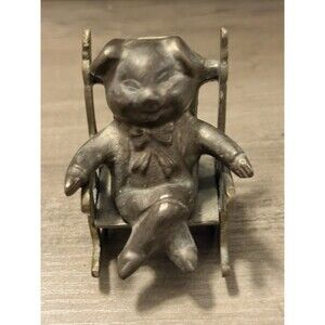 Vintage Solid Brass Pig in a Rocking Chair Figurine 1950’s